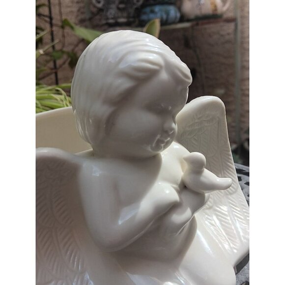 Vintage ANGEL WITH BIRD Ceramic Planter Garden Decor Art Cherub - Picture 3 of 10